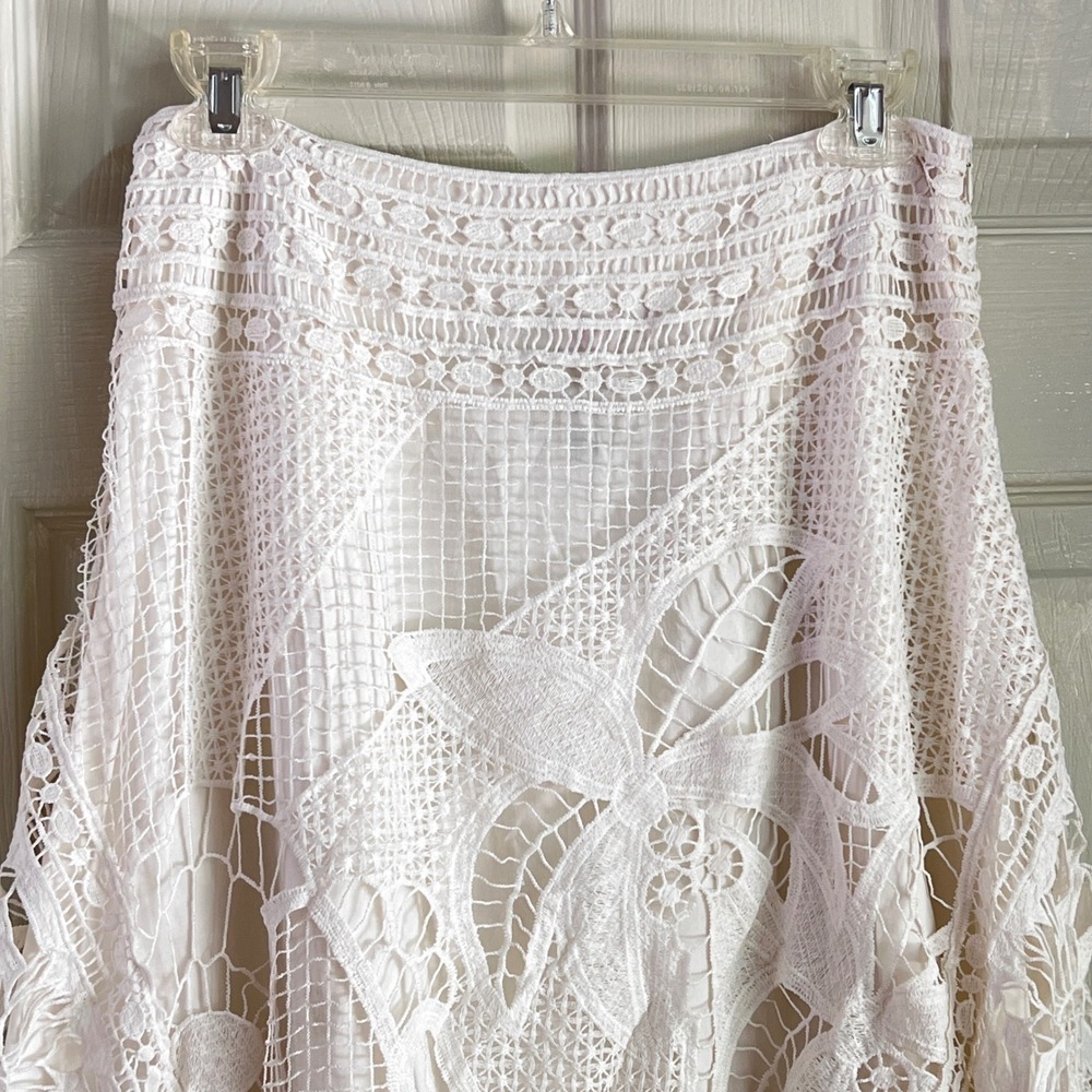 Farm Rio Maxi Skirt S Womens Guipure Lace Butterfly Off White Boho Romantic - Picture 4 of 15